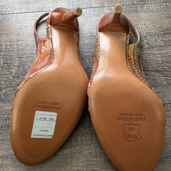 Stuart Weitzman Snake Skin Wicky Peep toe Slingback Sandal - Picture 4 of 8